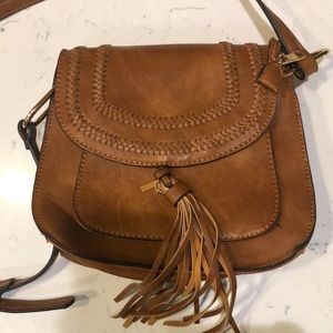 Unbranded brown braided crossbody tassel bag